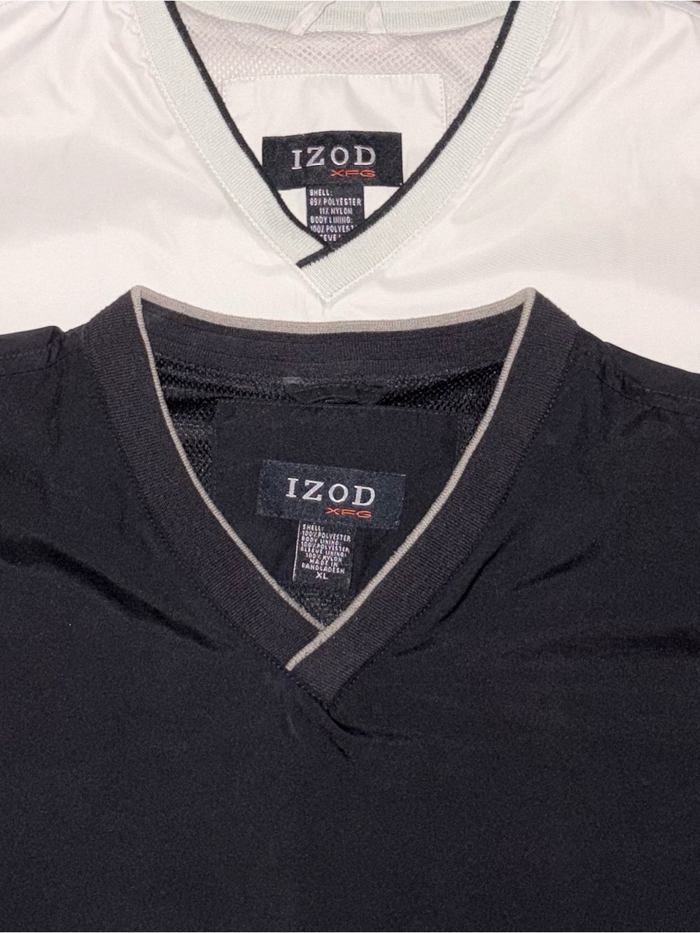 IZOD XPG V-Neck Athletic Pullover Windbreakers lot of 2- Black & Beige